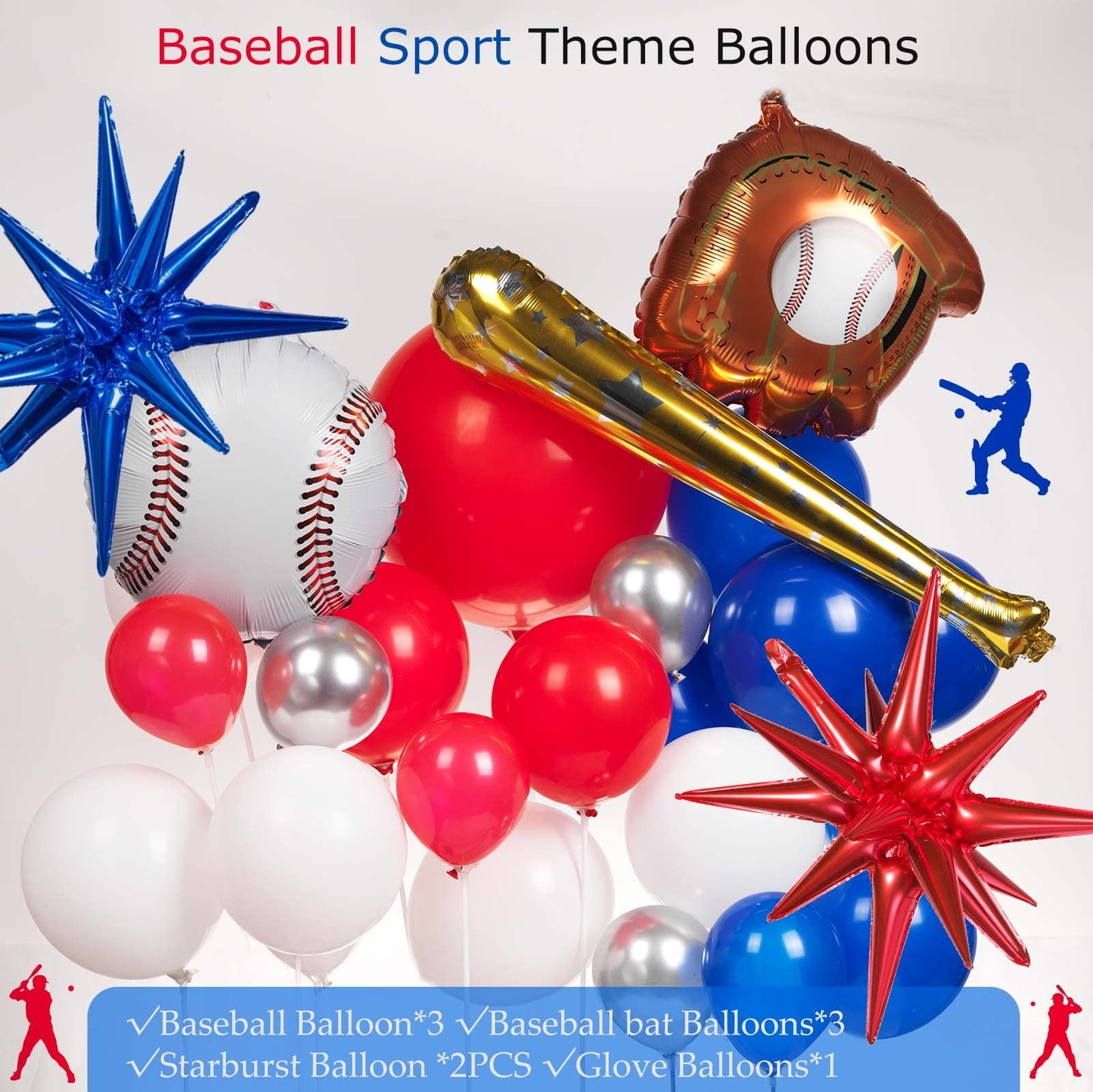 Baseball Balloon Garland Arch Kit 150Pcs Red Blue White Silver And Starburst Baseball Bat Glove Balloons Fot Sport Theme Party R