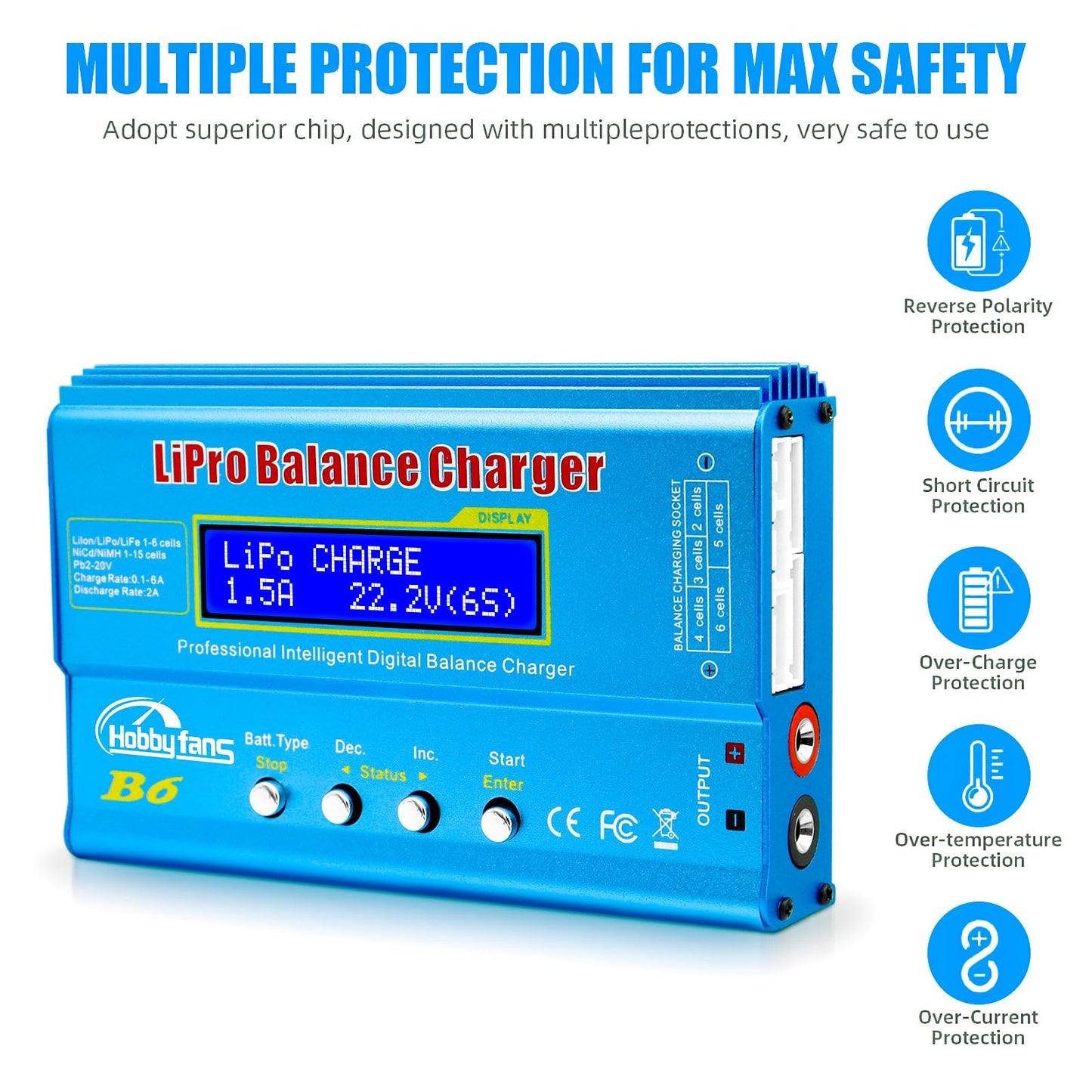 Hobby Fans B6 Mini Professional Balance Charger/Discharger with Power Supply for 1S-6S LiPo Lilon Life NiCd NiMh Pb RC Battery