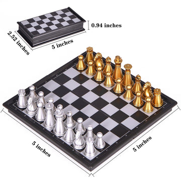 KICTERO 5 Mini Chess Set Travel Board Game with Magnetic Folding Chess Board Portable and Store Chess Pieces Pocket Chess Games for Kids and mature-themed Easy to Carry
