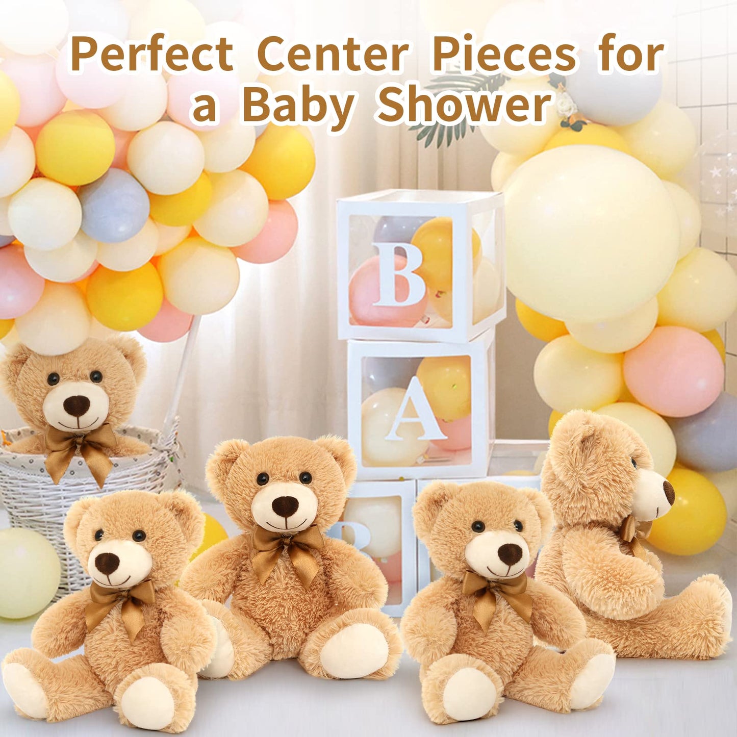 Tezituor Teddy Bear Stuffed Animal Bulk 5 Packs, 14In Small Bulk Teddy Bear Plush, Teddy Bears Centerpiece For Baby Shower, Stuffed Bears Gift For Kids Girlfriend On Christmas, Valentines, Light Brown