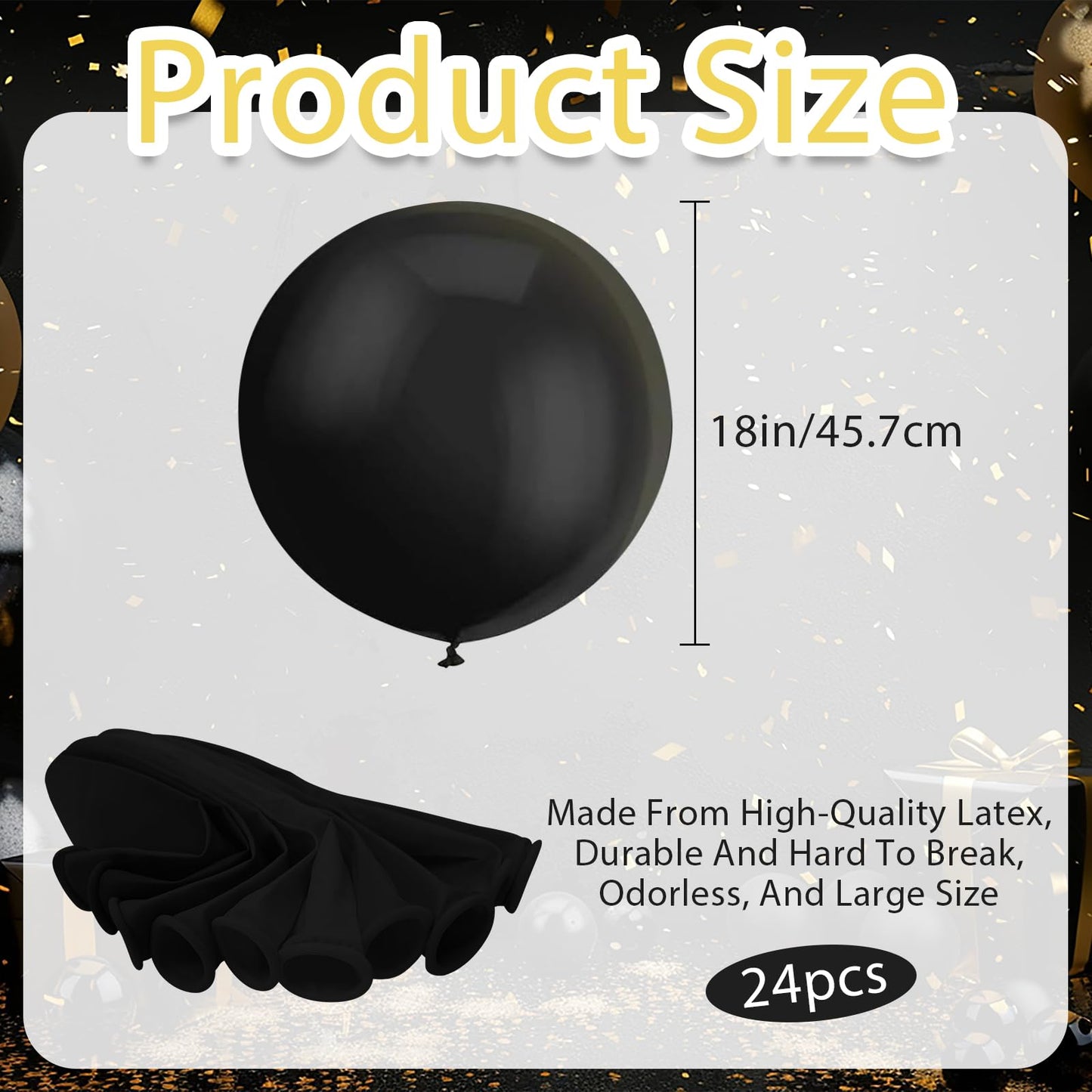 Guasslee 24Pcs Black Balloons Clearance 18 Inch Big Black Latex Balloons Large Black Balloons For Birthday Wedding Halloween Party New Year'S Day Decorations Supplies