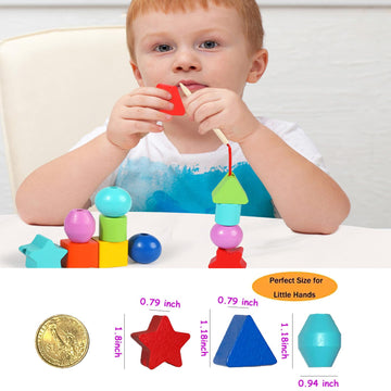 Intsinzi 46Pcs Montessori Lacing Toddler Beads Threading Toys For Toddlers Wooden Primary String Sewing Preschool Fine Motor Skills Educational Toy For 3 4 5 6Years Old Boys Girls