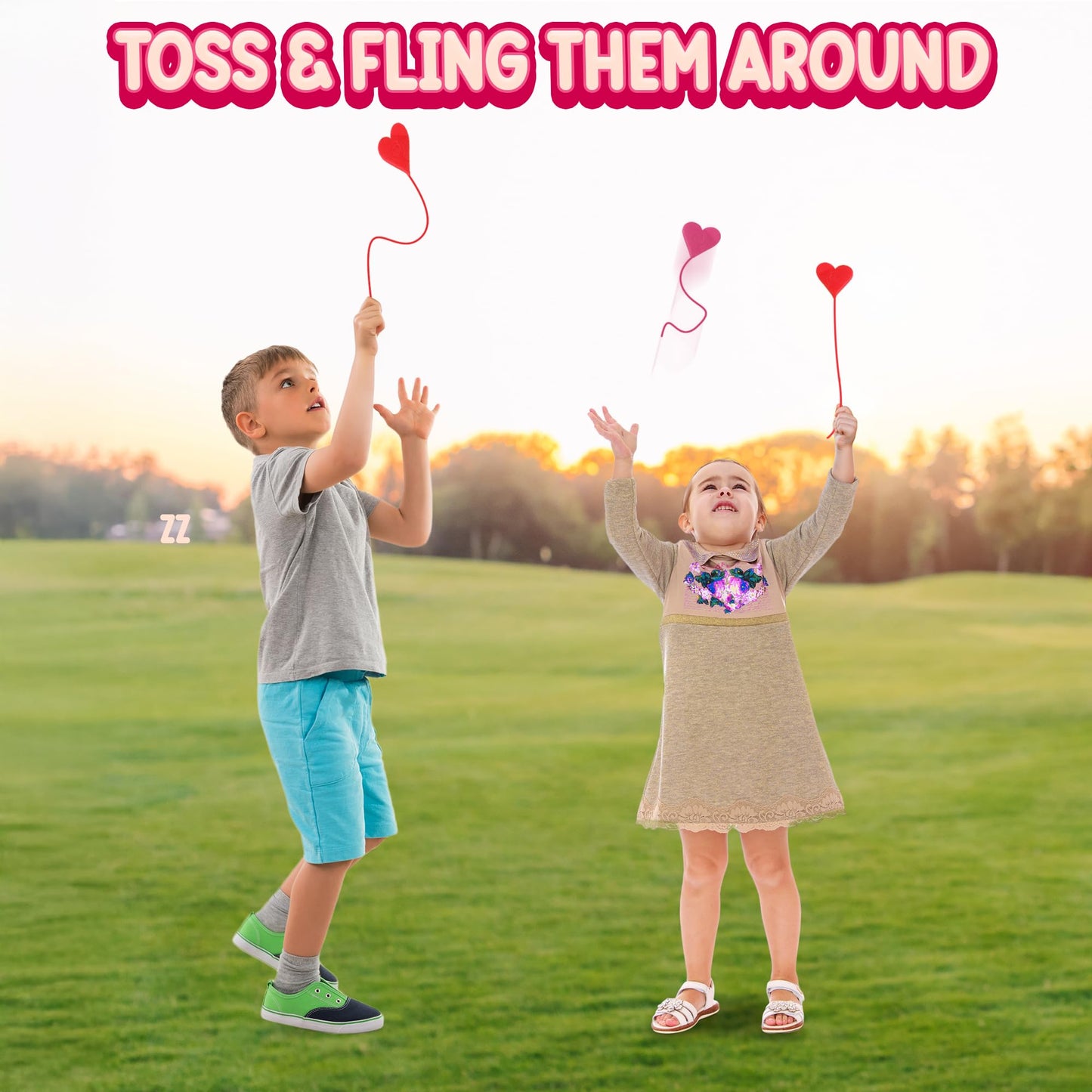 ArtCreativity Sticky Heart Strings - Set of 48 - Valentines Day Heart Sticky Toy with Smiley Face - Valentines Sticky Hands for