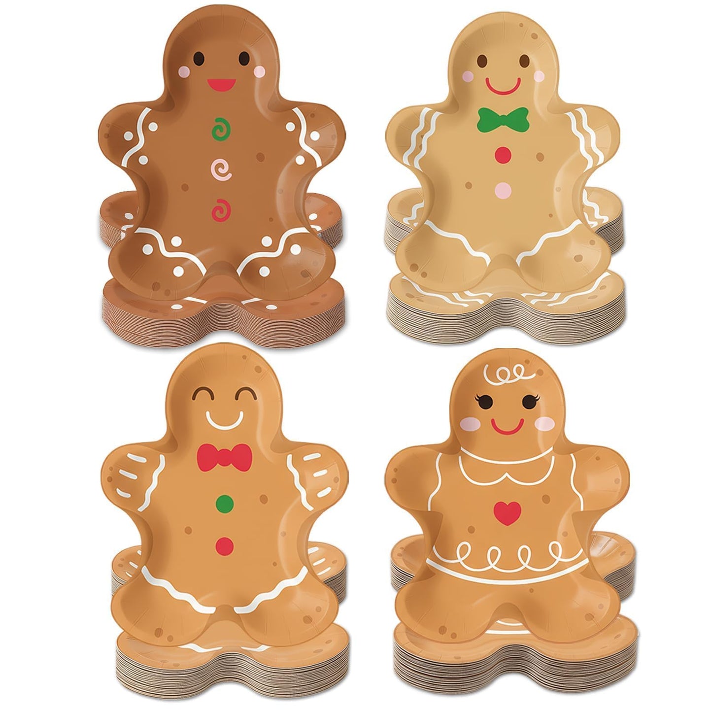 OuMuaMua 100Pcs Christmas Gingerbread Paper Plates, Gingerbread Man Shape Disposable Paper Plates Decorative Tableware Xmas Dess