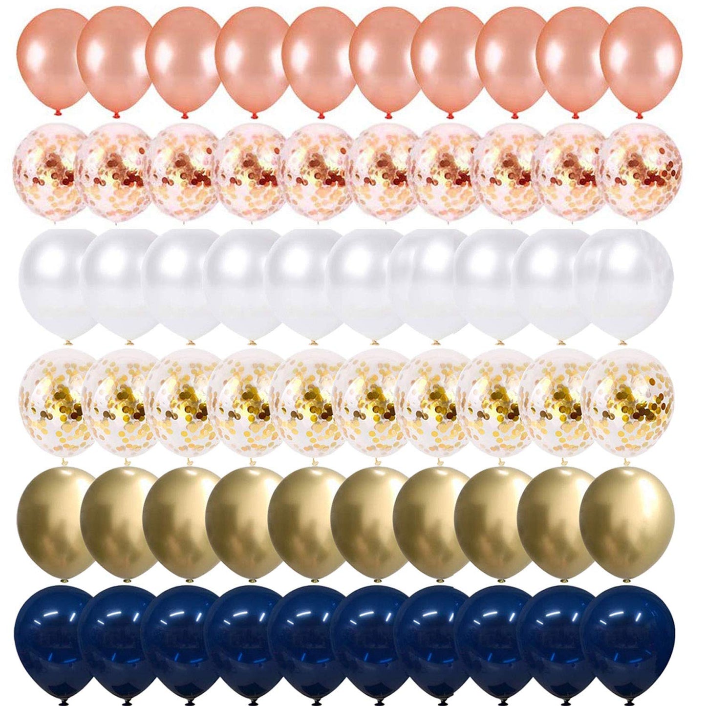 68 Pack Navy Blue Rose Gold Confetti Latex Balloons, 12 Inch Birthday Balloons With 65 Feet Balloon Ribbon For Birthday Party Wedding Graduation Bridal Shower Decorations