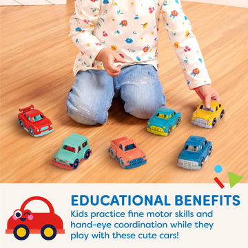 Battat- Wonder Wheels- Set of 6 Mini Toy Cars For Kids - Race Car, Truck, Taxi, Police Car, Retro Car, 4x4 - Pretend Play- Recyc