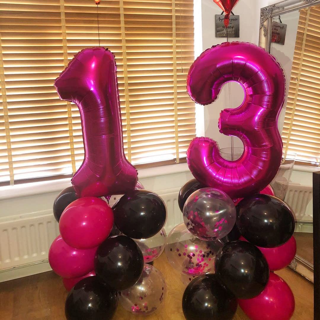 Hot Pink 13 Balloon Numbers,40 Inch 13Th Or 31St Birthday Balloon Foil Mylar Number 13 Balloon Large Dark Pink Number Balloons For Birthday Party Anniversary Festival Decorations