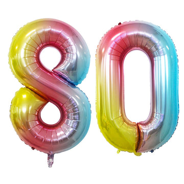Goer Number 80 Balloons For 80Th Birthday Party Decorations,42 Inch Jumbo Foil Helium Balloons For 80Th Anniversary (Rainbow)