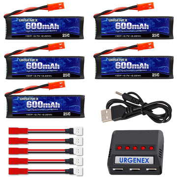 URGENEX 3.7v Lipo Battery 600mAh with JST Plug 1S Li-Po Battery with X5 Battery Charger for UDI U817 U817A V959 V222 V929 RC Dro