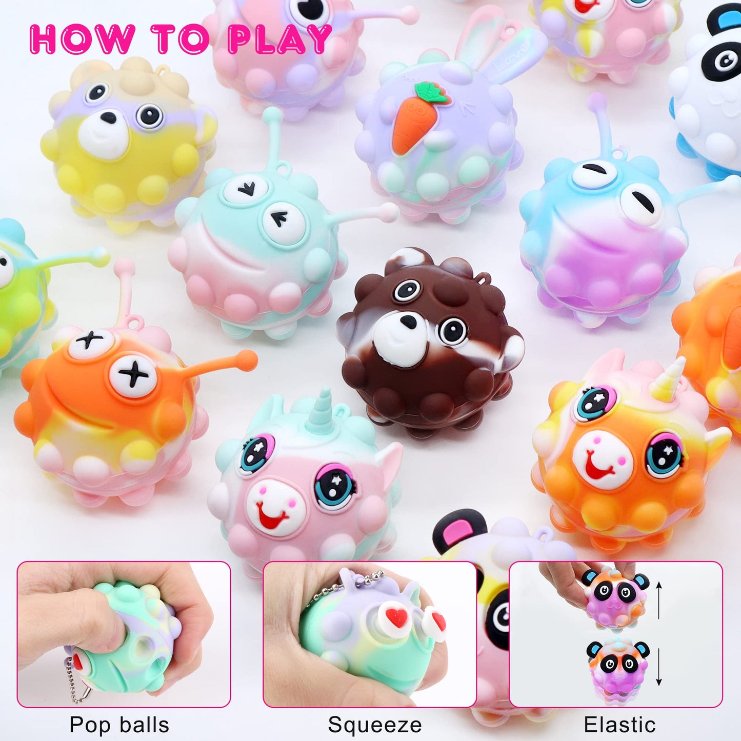 Kissfree 18 Pack Animal Pop Balls Party Favors For Kids,3D Pop Balls Its Fidget Toys,Birthday Gifts For Kids,Goodie Bag Stuffers