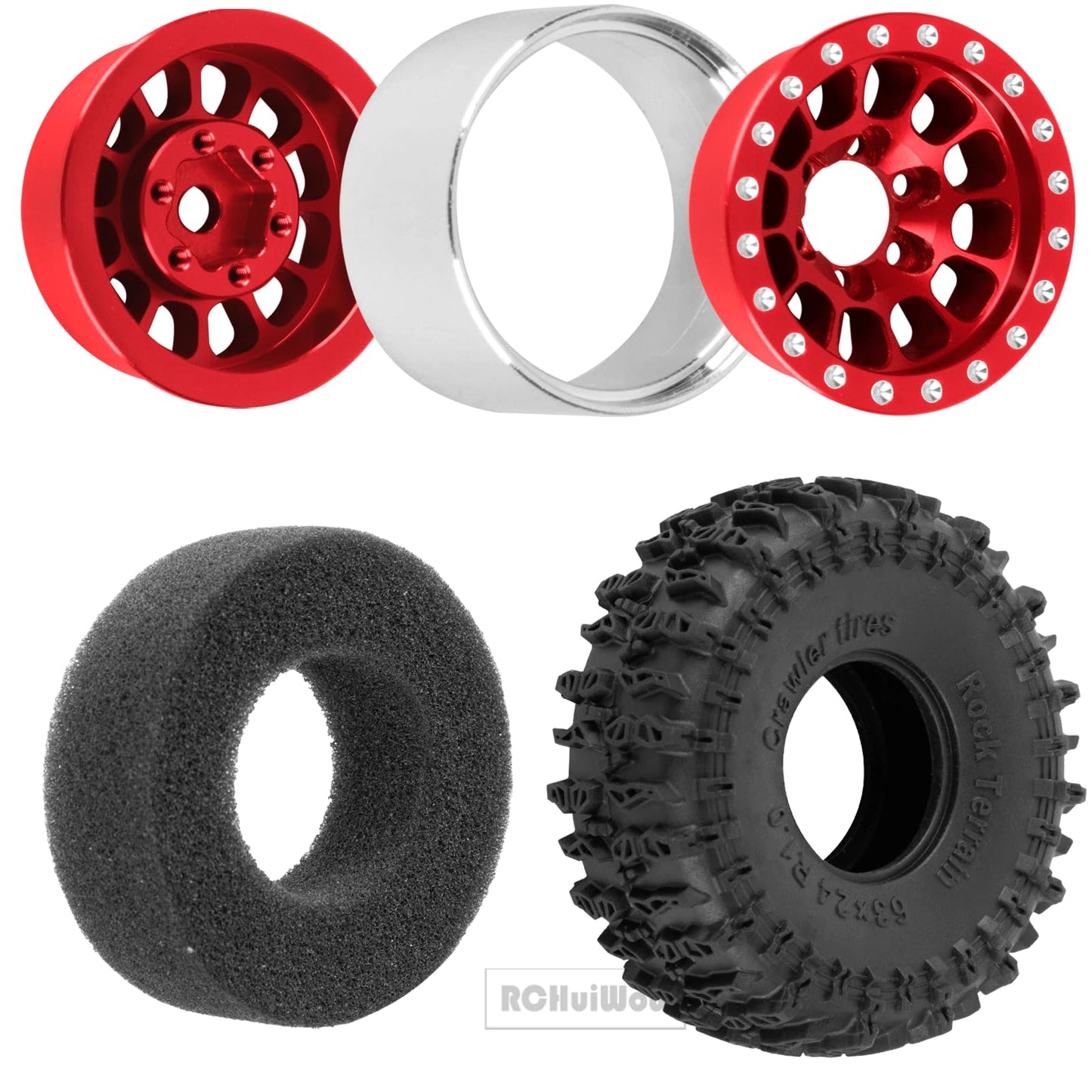 RCHuiWow 1.0'' Beadlock RC Wheels and Tires for 1/18 TRX4M,1/24 Axai1 SCX24 RC Crawler,1.0 Beadlock Tires w/Alloy Aluminium Whee
