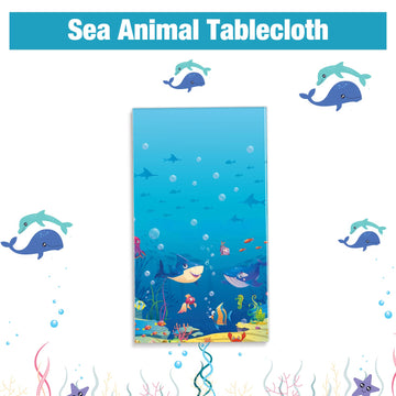 Tiamon Under The Ocean Tablecloths Ocean Waves Table Covers Animal Shark Tablecloths Underwater Plastic Table Covers for Fishing