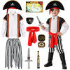 YPFonetoy Boys Pirate Costume Kids Set - Deluxe 10-Piece Pirate Outfit with Eye Patch Hat & Accessories for Halloween (S(3-4 years))