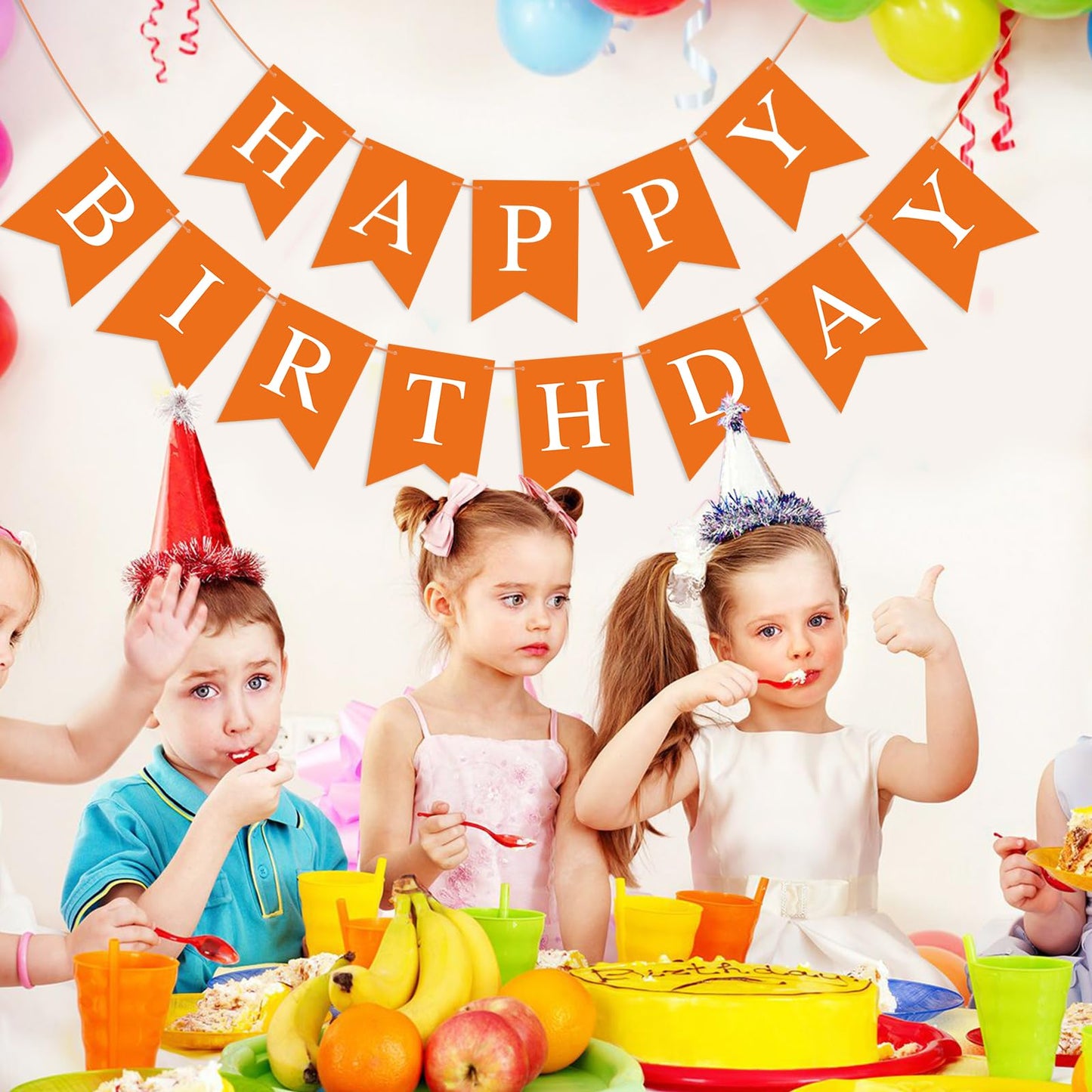 Hooqict Orange Birthday Banner Sign - Cardstock Bunting Garland for Kids & Women, Party Decorations, Model P-HF-SRKL-ORG-1