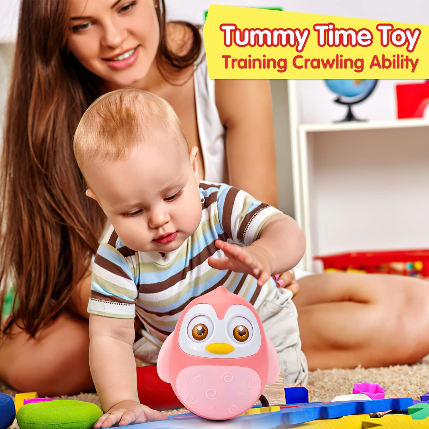 UNIH Roly Poly Baby Toys 6 to 12 Months Developmental, Tummy Time Wobbler Toy for Baby, Penguin Tumbler Wobbler Toys for Infant