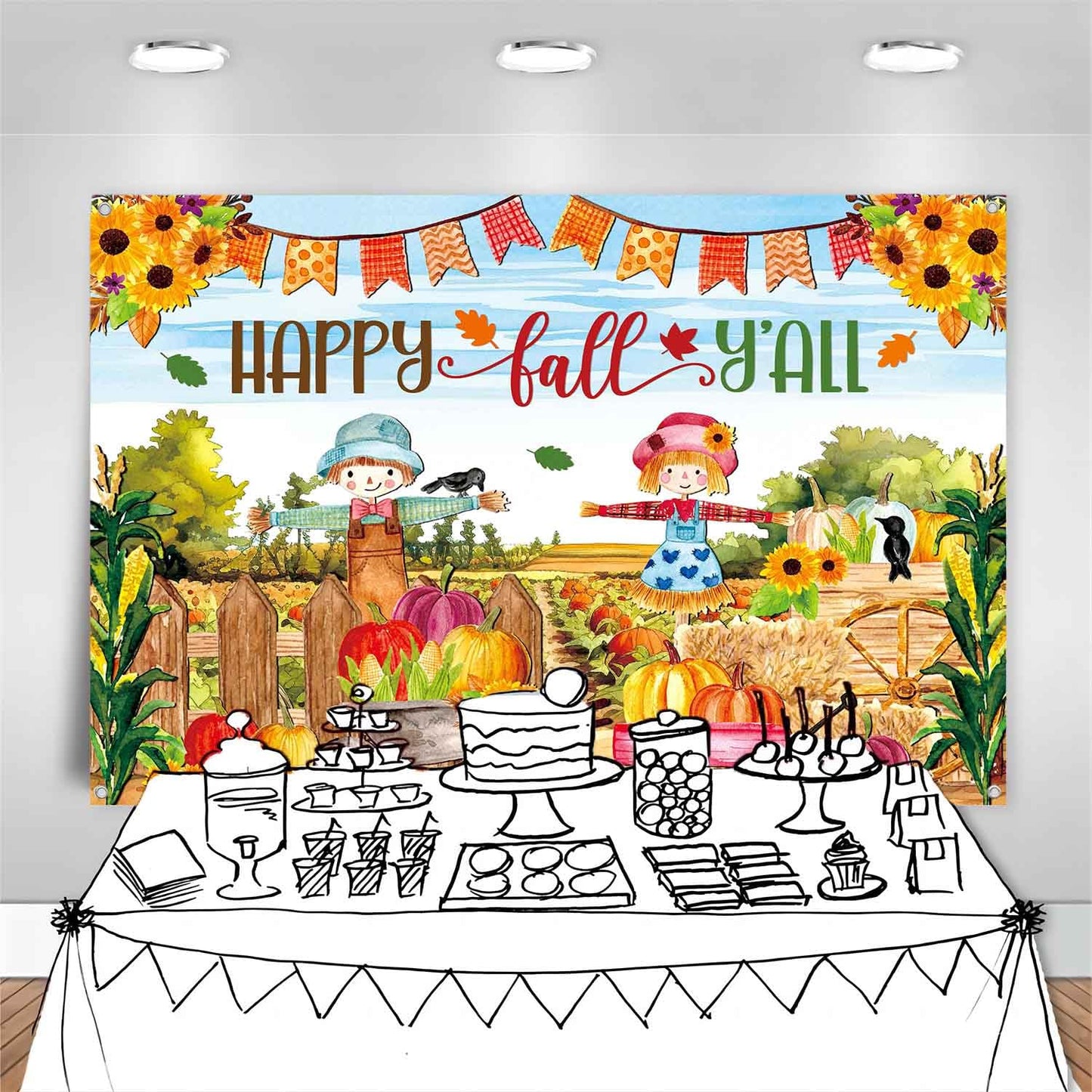 LDWLYW Fall Pumpkin Patch Backdrop Banner Large Happy Fall Backdrop Banners for Inside Outside Kids Autumn Harvest Pumpkin Patch