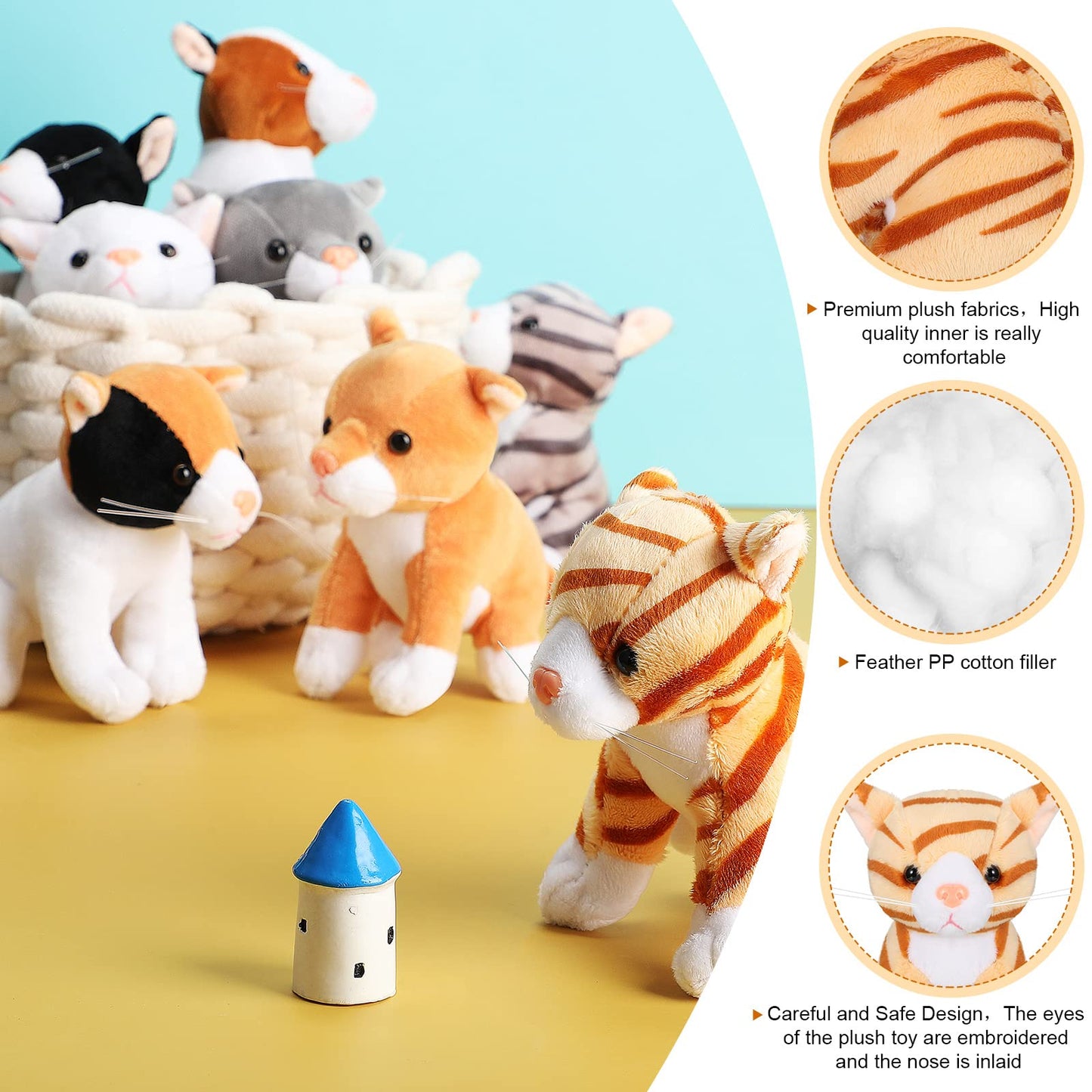 8 Pieces Plush Pets 5 Inch Stuffed Animals Bulk Assorted Cute Toys Small Plush Animals For Halloween Kid Classroom School Pet Party Favors Supplies Decoration (Cat)