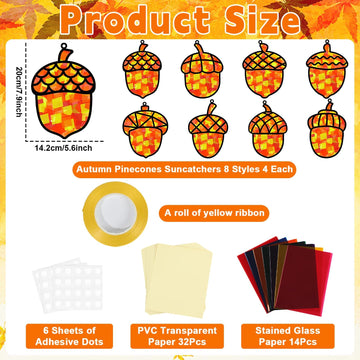 32 Sets Pine Cones Suncatchers Craft Kit DIY Window Stained Glass Effect Fall Autumn Pine Cones Paper Craft Home School Classroo