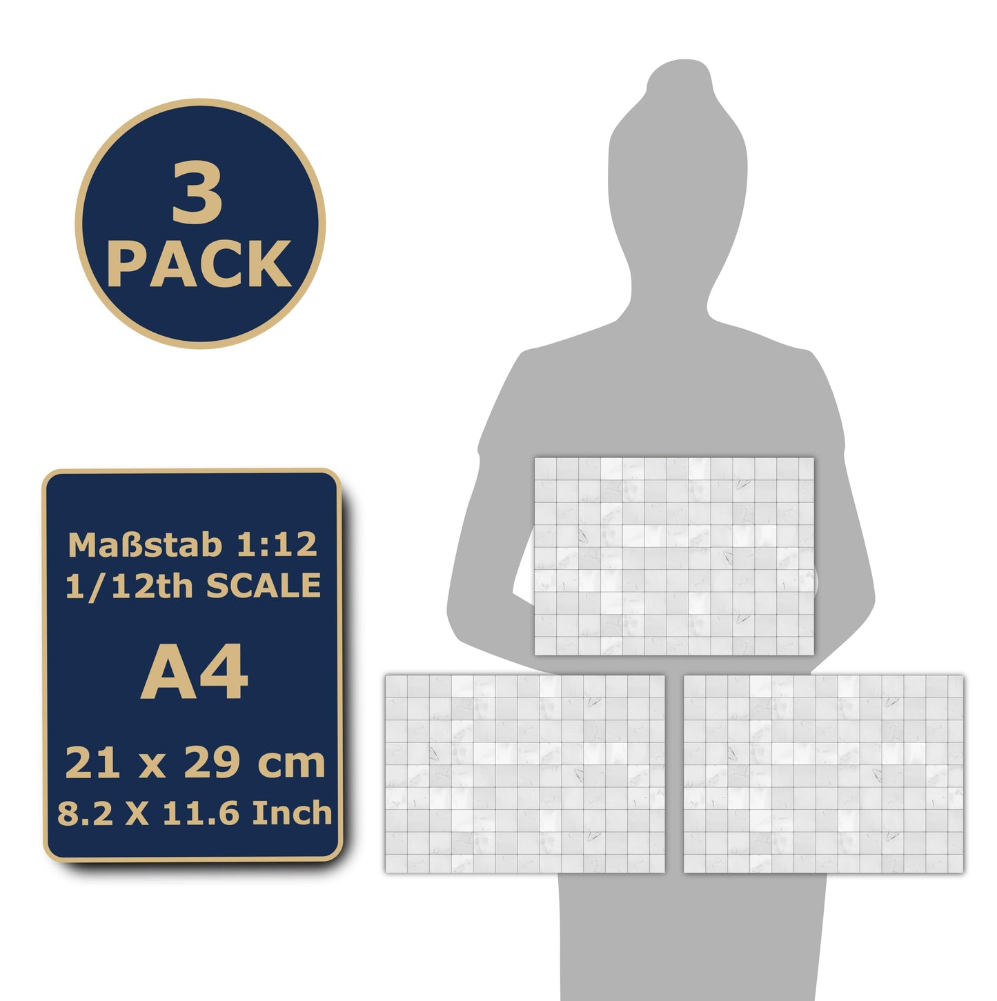 3 Sheets Self Adhesive Floor Tiles For Dollhouse 1:12 Scale (White Squared Tiles)