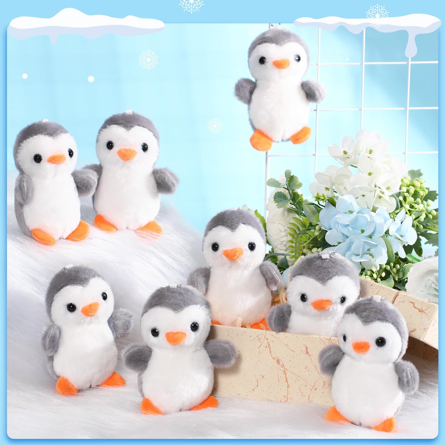 Skylety 8 Pcs Penguin Plush Keychain 4 Inch Stuffed Animal Bulk Small Hanging Stuffed Penguin Doll Mini Soft Companions Gift Present Party Favors For Kid Birthday Decoration(Grey)