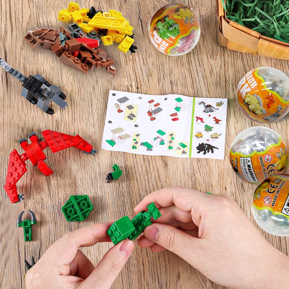 Umeelr 12Pcs Pre Filled Easter Eggs With Dinosaurs Building Blocks, Egg Surprise Toys For Easter Basket Stuffers, Easter Party F