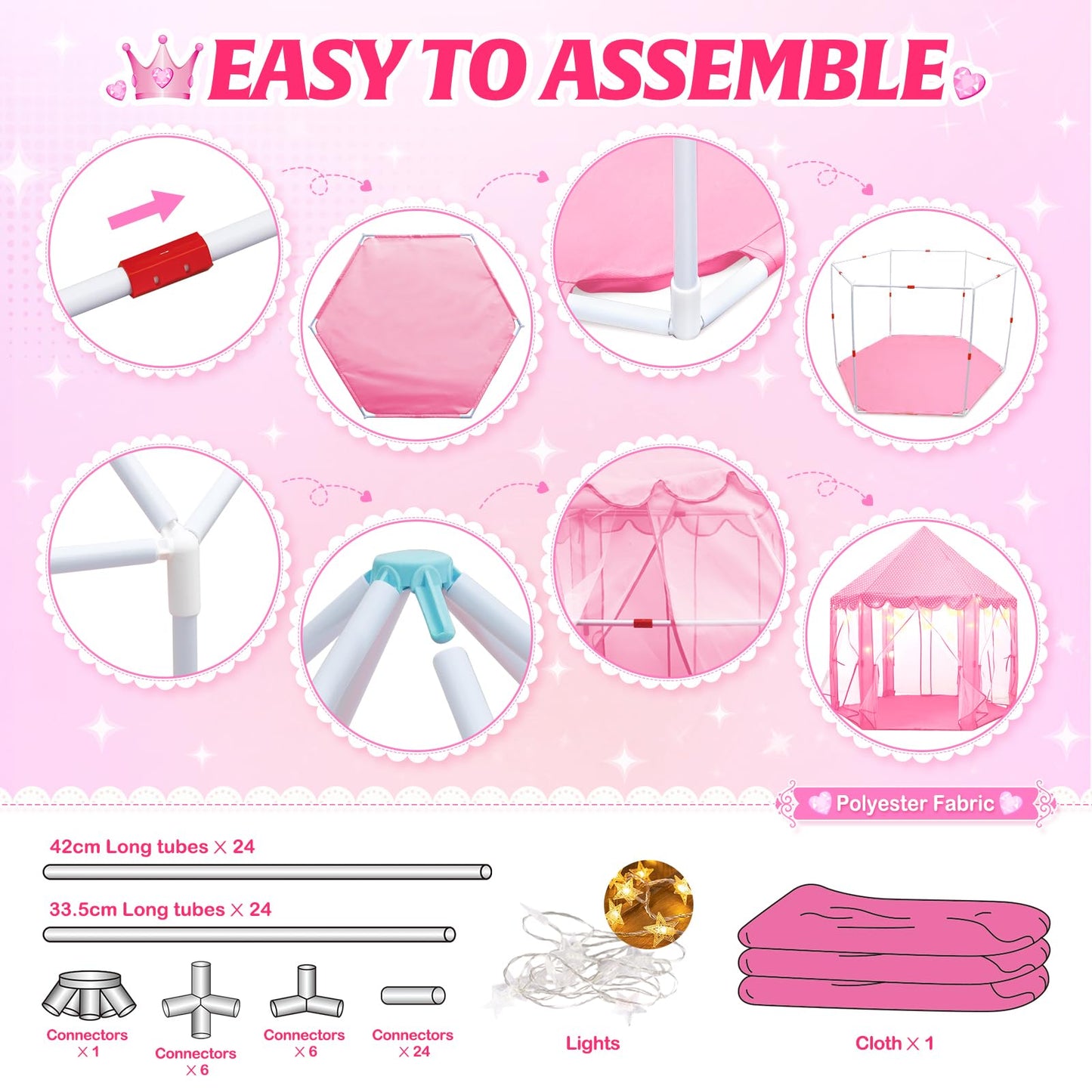 Princess Tent Girls Large Playhouse,Gift For 3 4 5 6 7 8+ Year Girl, Doll Dream House Castle Play Tent With Star Lights Toy For Kids Indoor And Outdoor Activity,Ideal Gift,57'' X 55'' (Dxh)