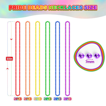 144 PCS Pride Beads Necklace Accessories, Metallic LGBTQ Beads Stuff, Rainbow Necklaces for Gay Lesbian Pride Month Parade Throw