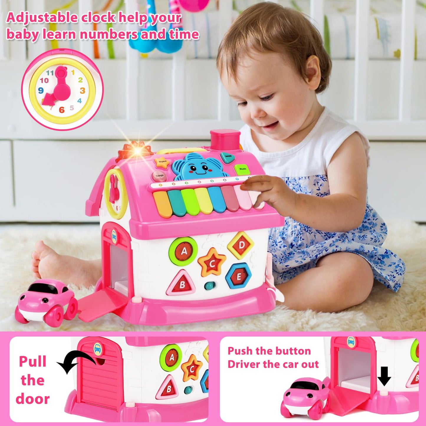 Aitbay Toys For 1 Year Old Girl Gifts: Baby Musical Toys 6-12 12-18 Months 8-In-1 Multi-Functional House - Montessori Educational Toys For Toddlers 1-3 - First Christmas 1St Birthday Gifts