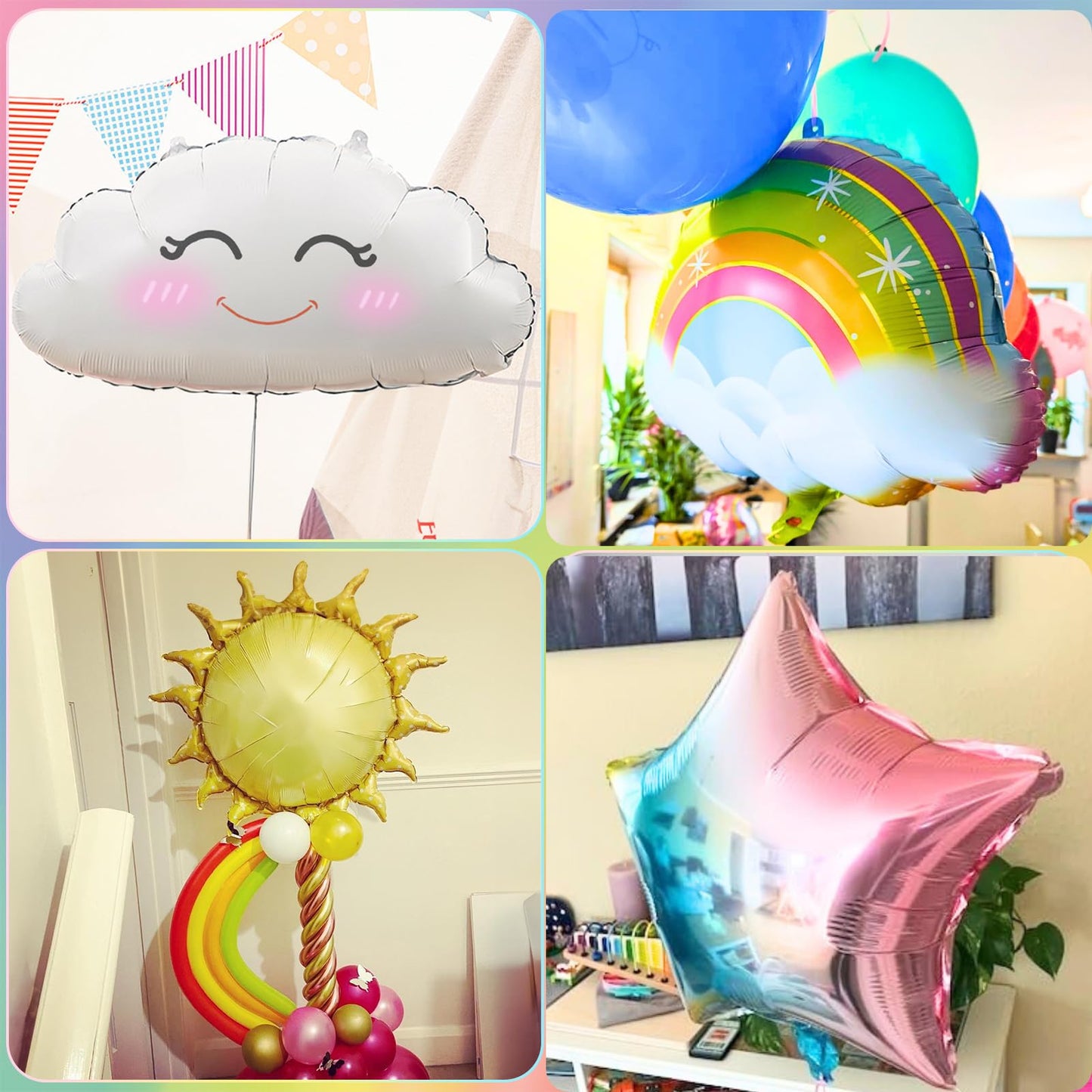 4Th Birthday Decorations Girl, 4Th Rainbow Birthday Balloons Set With Sun Rainbow Gradient Stars And 40 Inch Number 4 Foil Ballo
