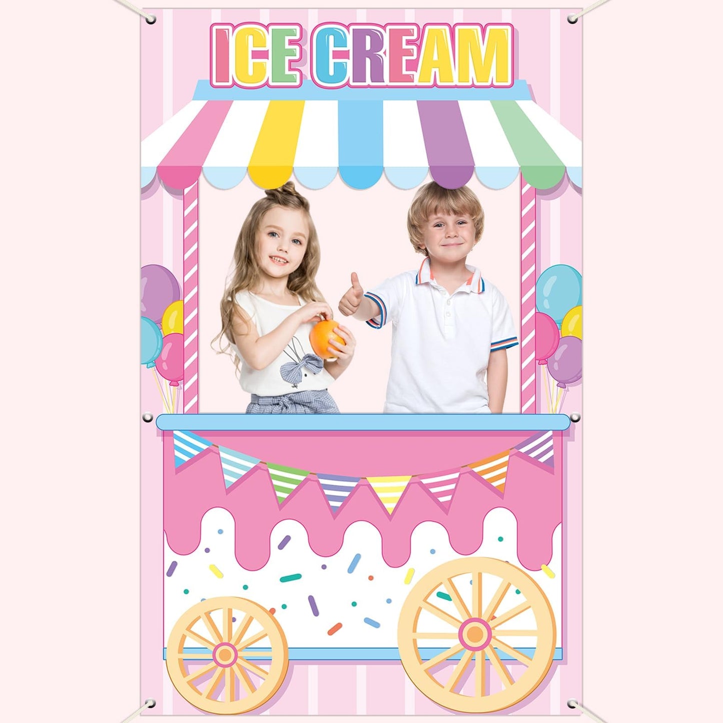 Ice Cream Shoppe Photo Prop Backdrop For Girl'S Ice Cream Birthday Party Decorations Fabric Sweet Ice Cream Backdrop Background Banner Birthday Party Supplies Ice Cream Party Favors 62.9 X 39.3 Inch