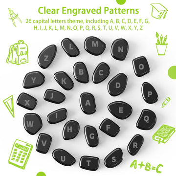 Caturledas 26 PCS Ferrite Stones Engraved Capital Letter Laser Carving Magnetic Fidget Toys for Office Stress Anxiety Relief Executive Desk Magnet Toys for Men Women mature-themeds Gifts 20 mm Black