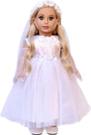 Dreamworld Collections Little Angel - 4 Piece 18 Inch Girl Doll Outfit - White Satin And Tule First Communion Dress With Long Gloves, Veil And White Shoes (Doll Not Included)