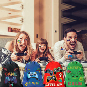 Bluegogo 61 Pcs Video Game Party Favors Set - Drawstring Bags, Slap Bracelets, Keychains & Stickers for Kids Gaming Parties, Blue