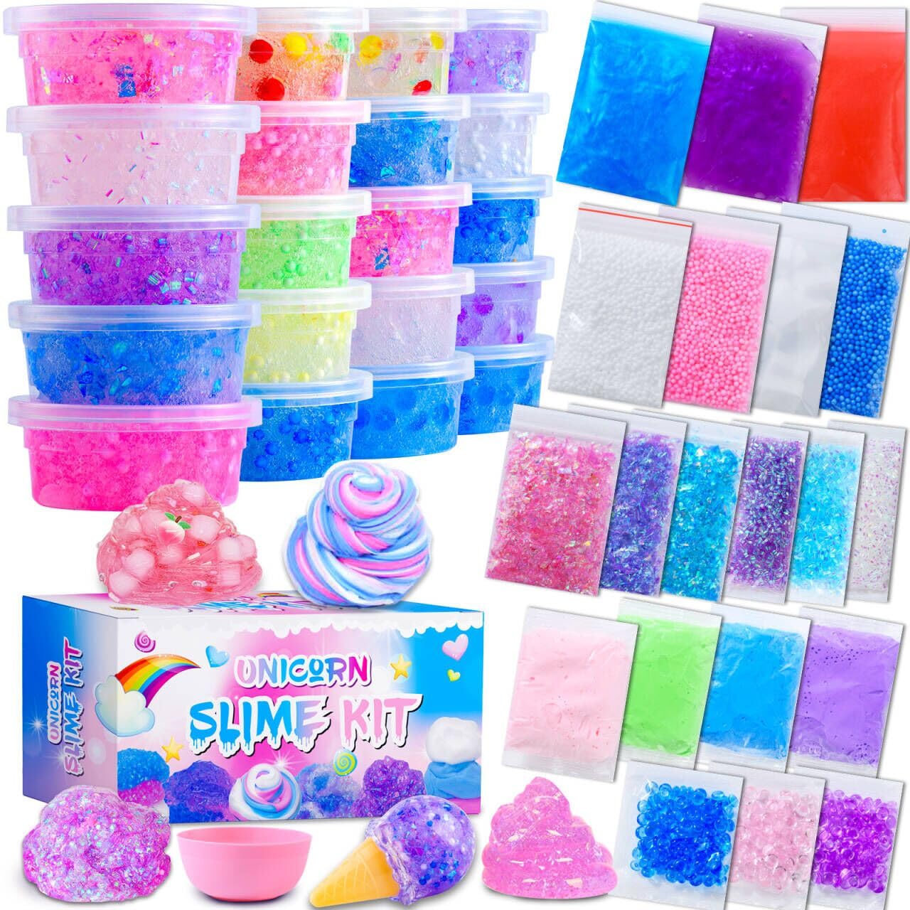 Crystal Unicorn Slime Kit for Girls 4-12: All-in-One Set with Butter, Glimmer Crunchy, Galaxy, Foam & Jelly Beans Slime - Perfec