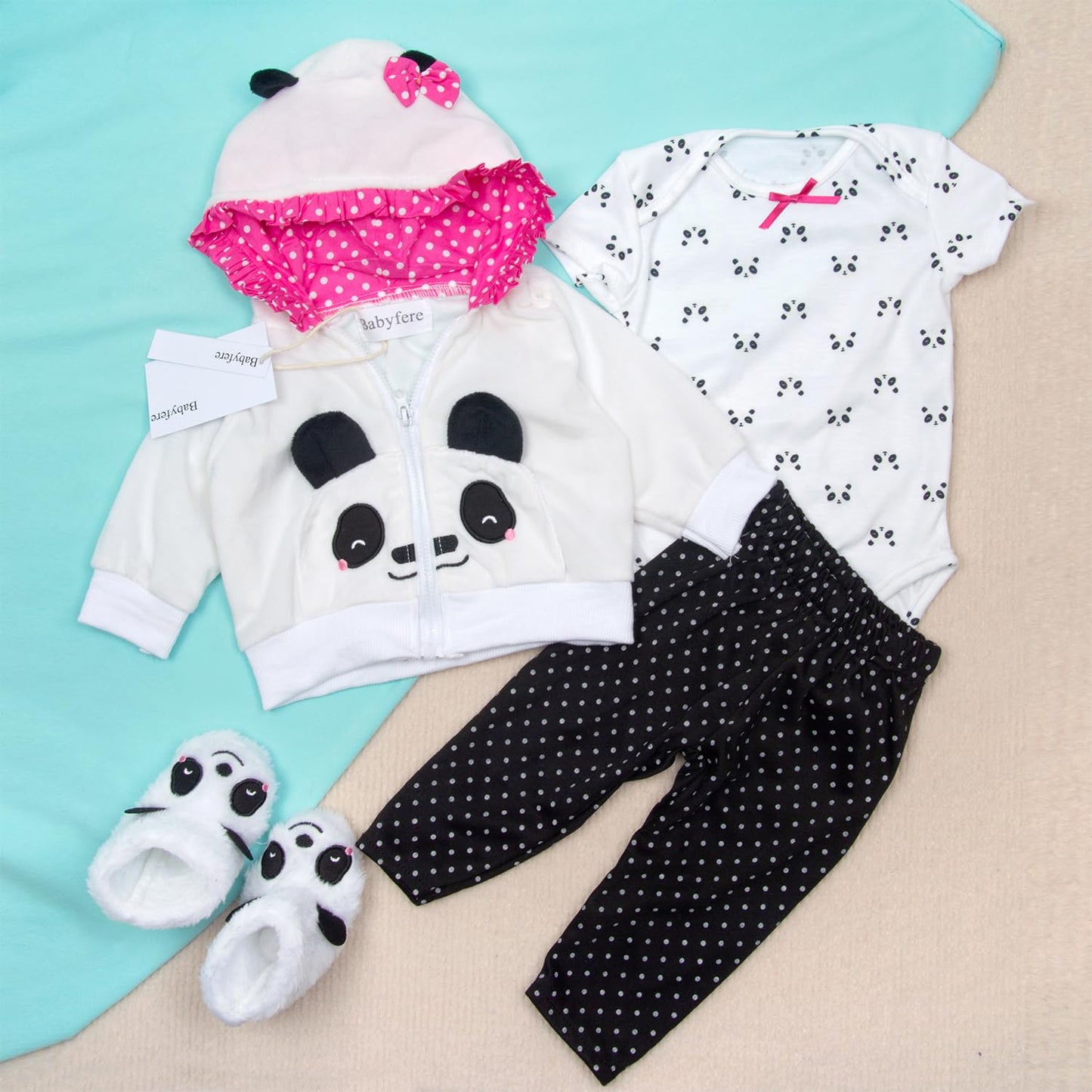 18'' Babyfere Reborn Baby Doll Clothes For 17-19 Inch Reborn Newborn Dolls Baby Girl Clothes Accessories Cute Panda 4 Piece Set