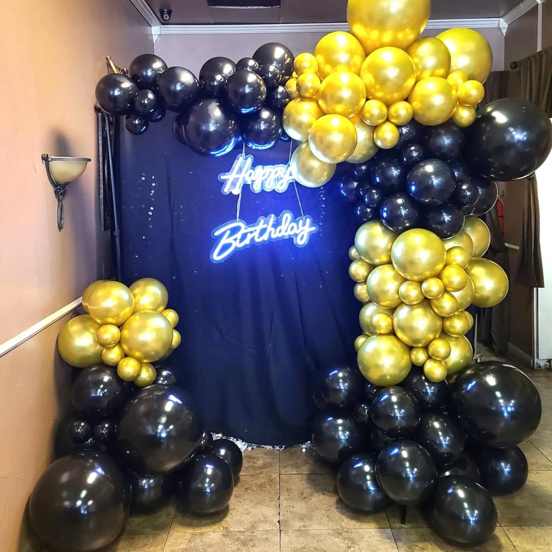 Black And Metallic Gold Balloons, 50Pcs Black Gold Balloons Party Decorations 12 Inch Black Gold Confetti Balloons Party Balloon