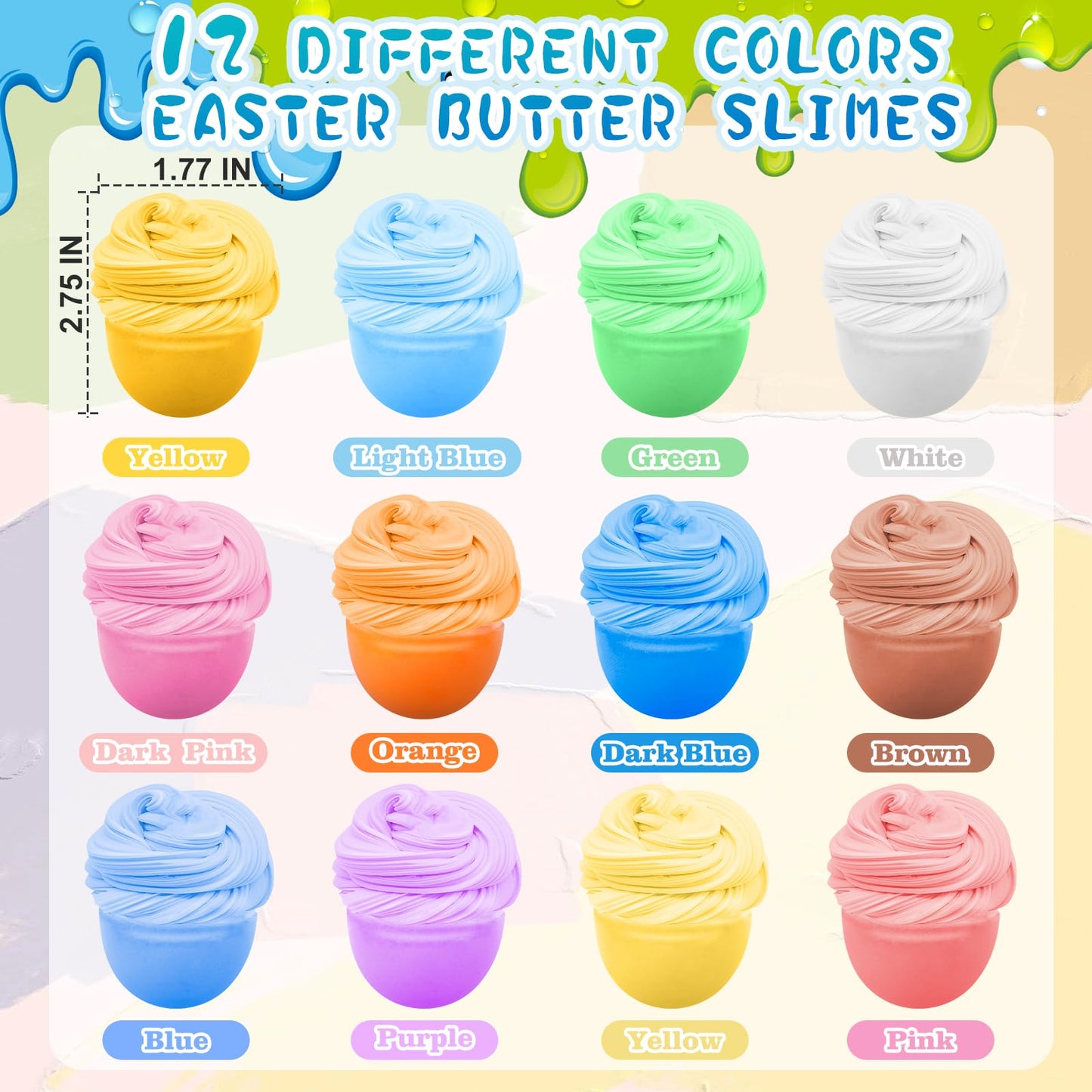 12Pack Prefilled Easter Eggs with Butter Slime Bulk for Kids, Easter Basket Stuffers, Fidget Relief Non-Sticky Eggs for Kids Hun