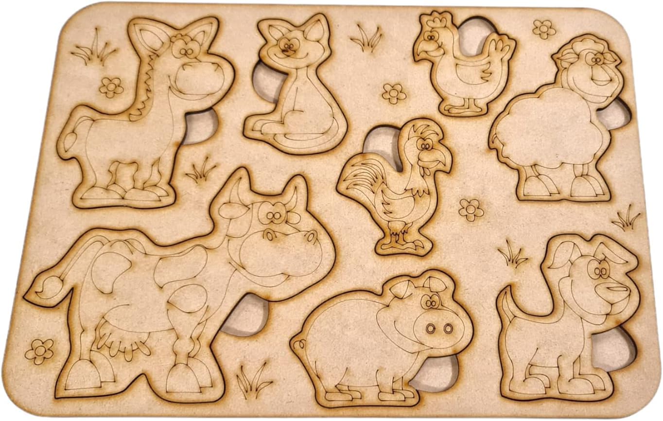 Dandur Wooden Animals Painting Puzzle Board Kit With Geometric Shape Blocks For Infants, Toddlers Or Preschool Children