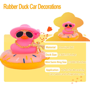 Cofubcad Car Rubber Duck Dashboard Decoration Colorful Duck Car Ornaments With Special Props Mini Swim Ring Sunglasses Cowboy Or Sun Hat(A42)