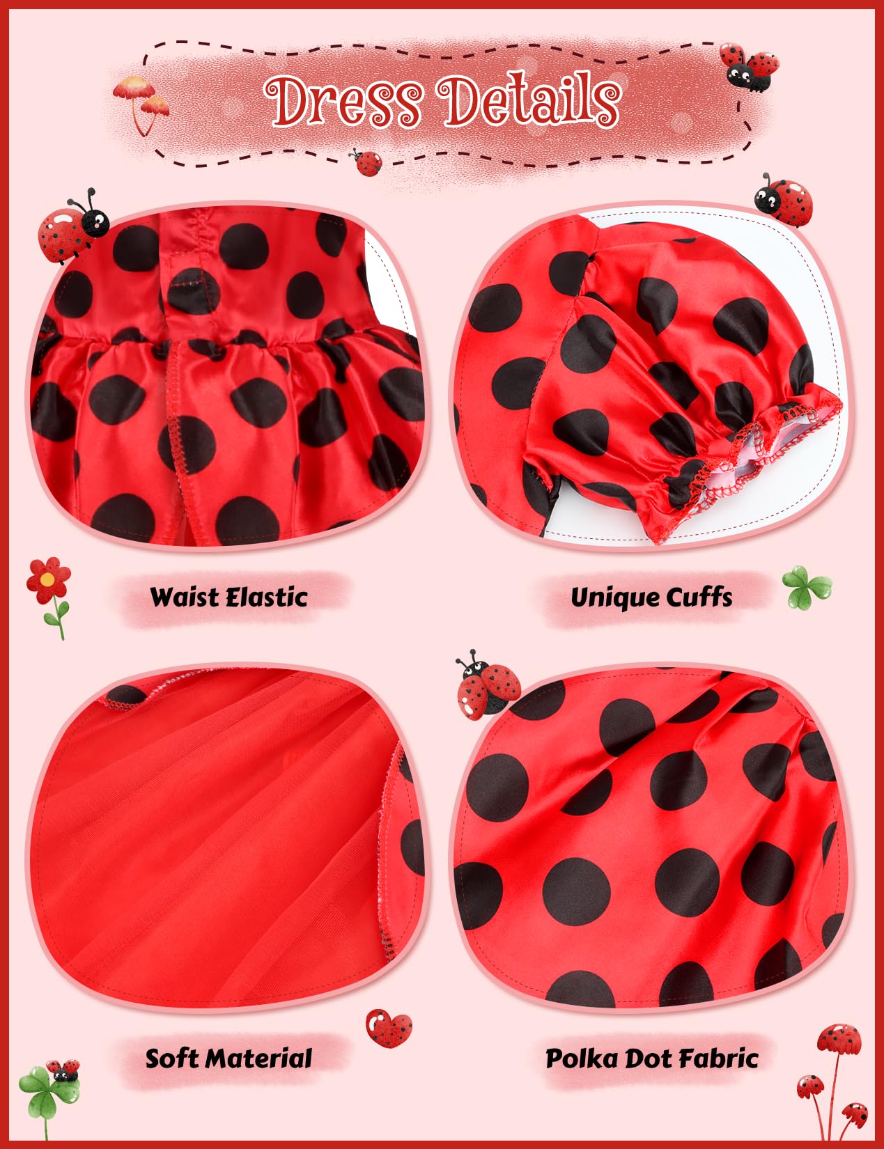 Ladybug Costume Lady Bug Costumes For Girls Halloween Costumes For Kids Toddler Costume Ladybug Dress Ladybird Dress Up For Birthday Christmas 3-4 Years