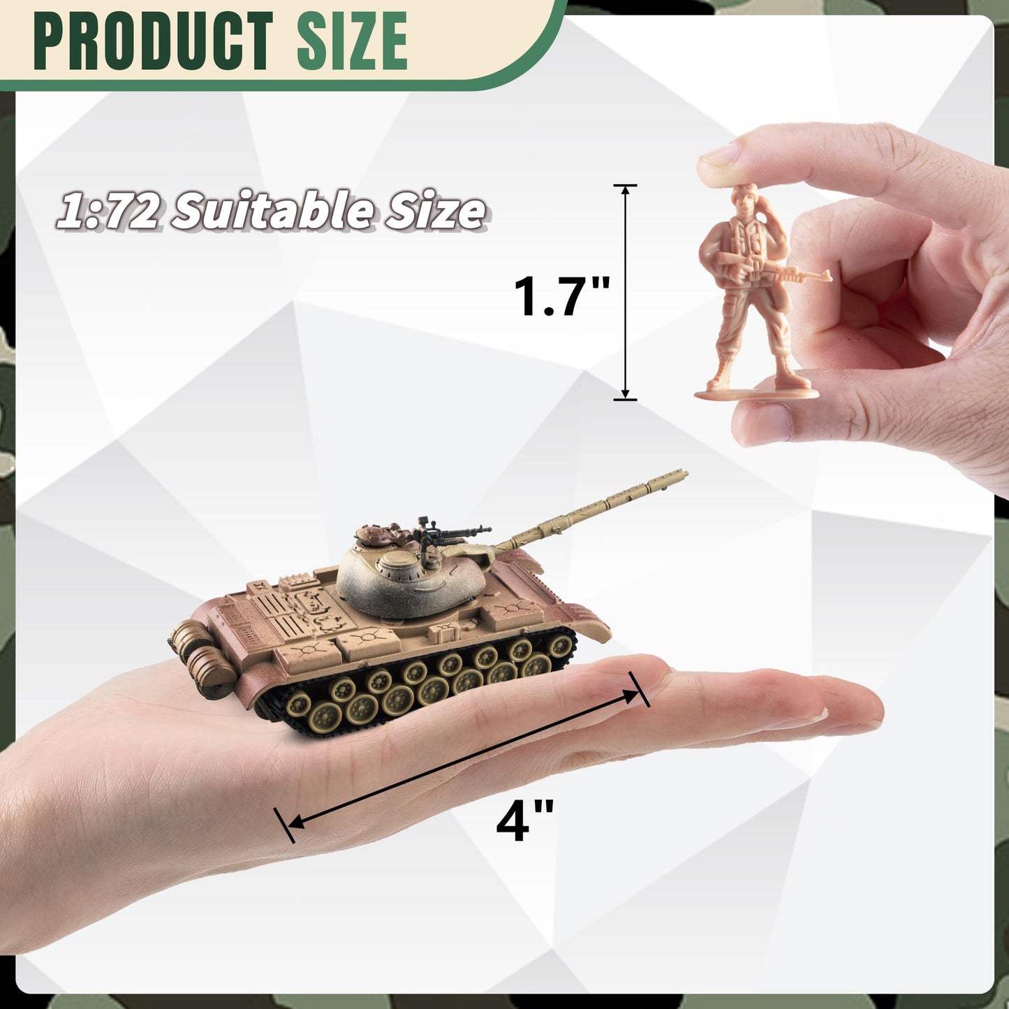 Maozyhomie 1:72 Ww2 Army Tank And Army Men Toys Playset, 2Pc Us Desert Tan Tank-2 Models With 10Pc Toy Soldiers, Rotating Turret