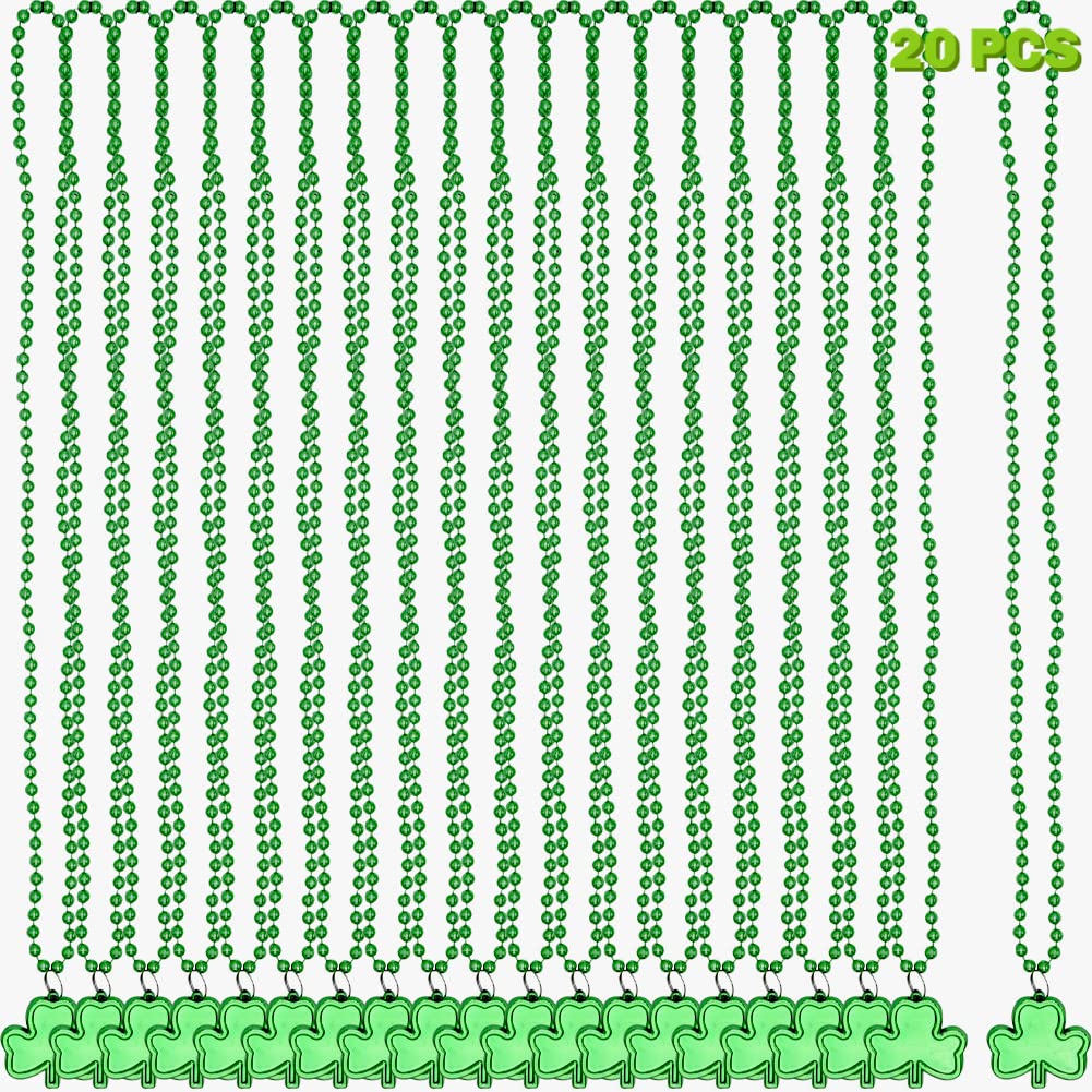 Umeelr St. Patrick'S Day Necklaces, 20 Pcs Green Shamrock Beads Necklace For Saint Patricks Day Party Favors