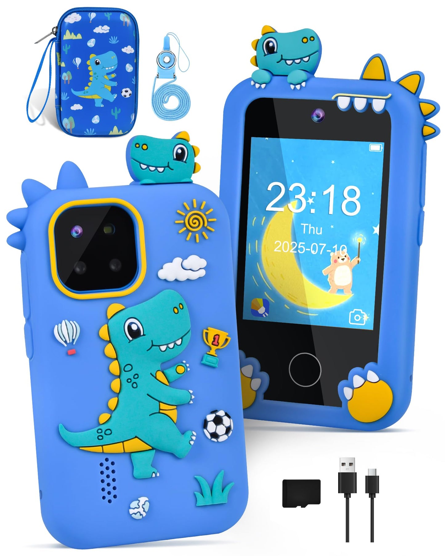 Jusvenmt Kids Phone for Boys, Dinosaur Toy Phone Christmas Birthday Gifts for Boy Ages 3-10, Toddler Learning Phones with Touchs