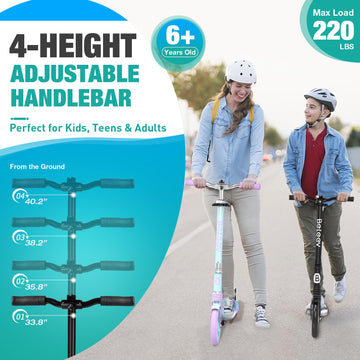 Beleev V5 Scooters For Kids 6 Years And Up, Folding Kick Scooter 2 Wheel For Adults Teens, 4 Adjustable Handlebar, 230Mm Big Whe