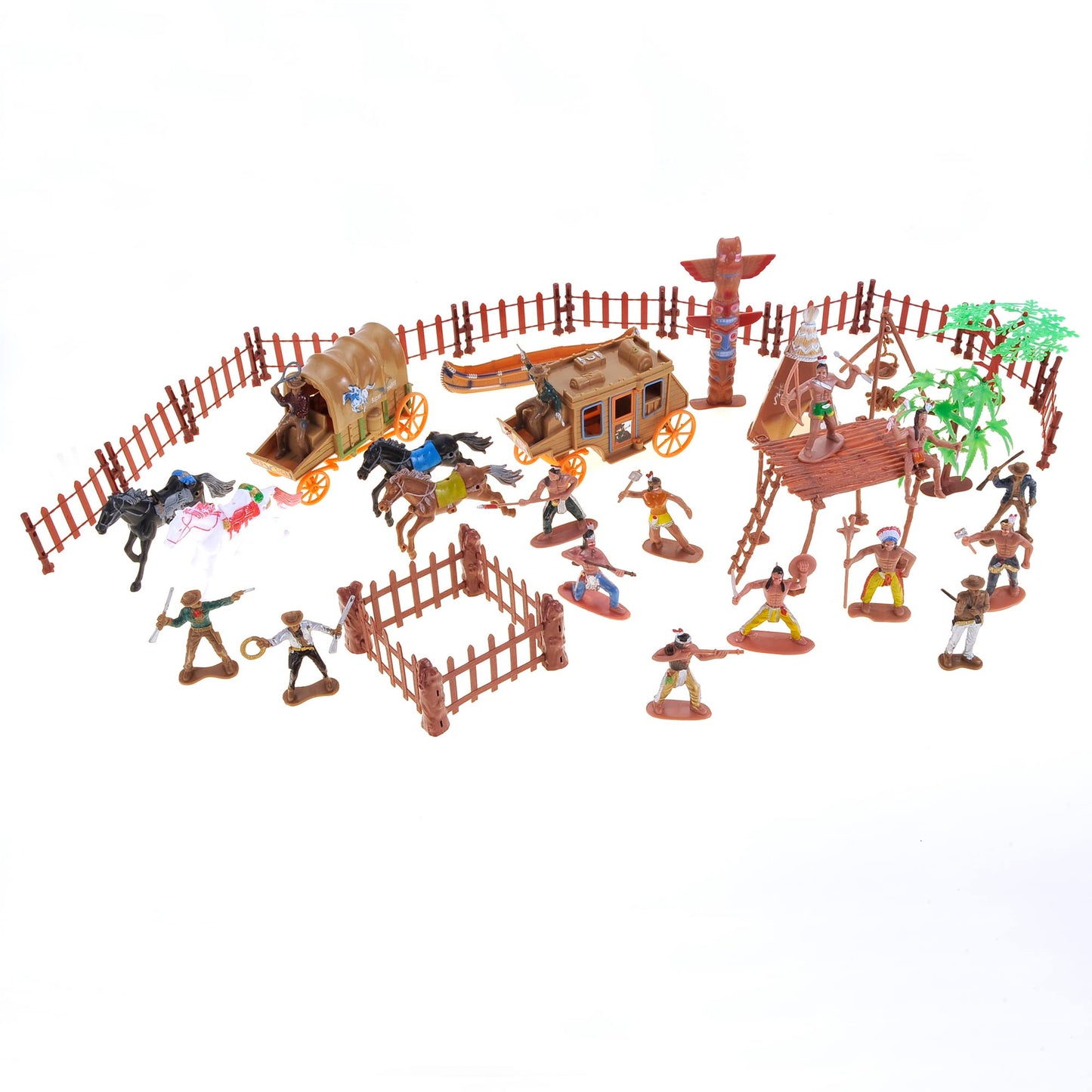 PowerTRC 58 Pcs Wild West Cowboys and Indians Plastic Figures Toys Play Set, Toy Figure Action Soldiers and Native American Acce