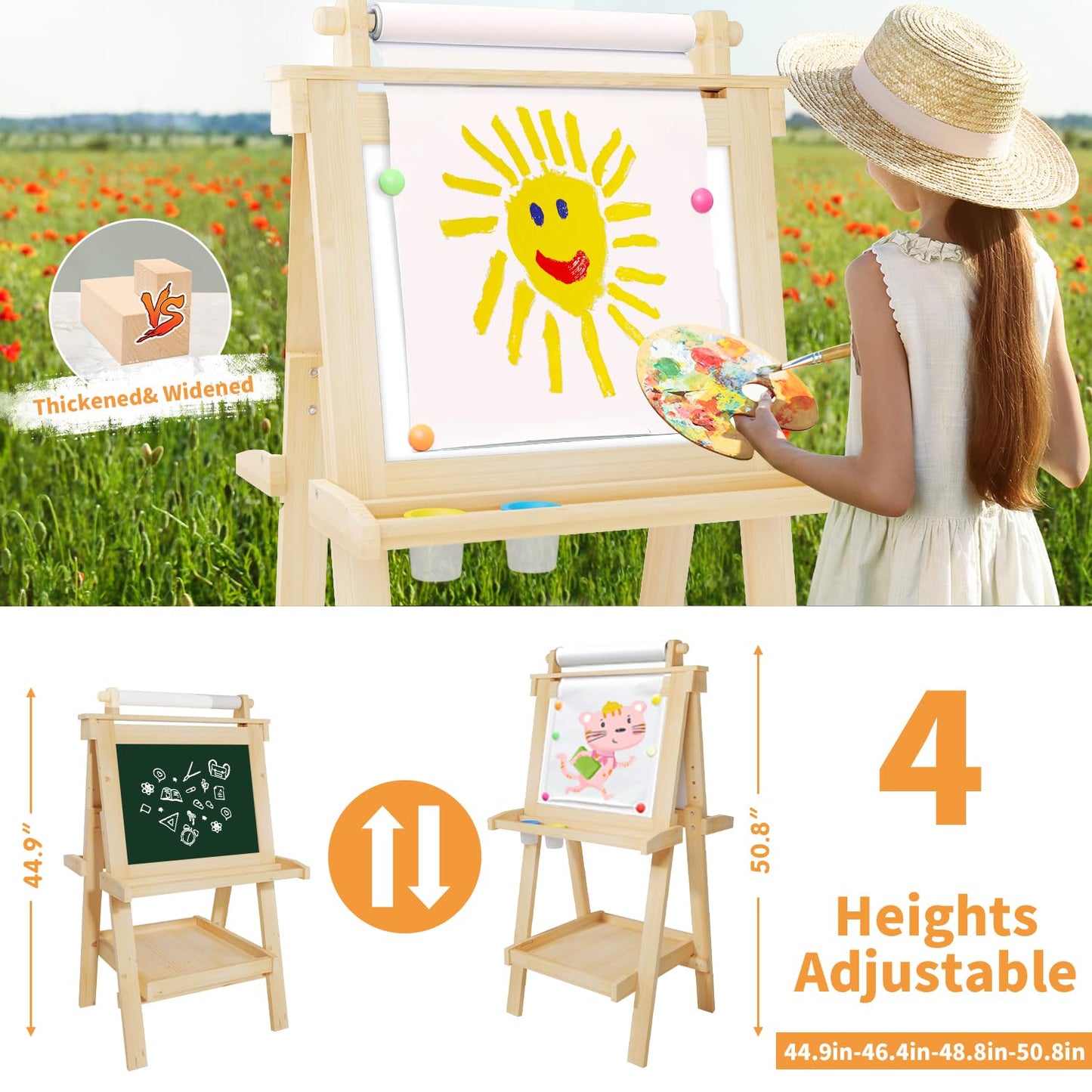 Juzbot Easel For Kids Deluxe Foldable All-In-1 Toddler Easel With Paper Roll& 84Pcs Accessories Magnetic Chalk-Whiteboard Art Ea