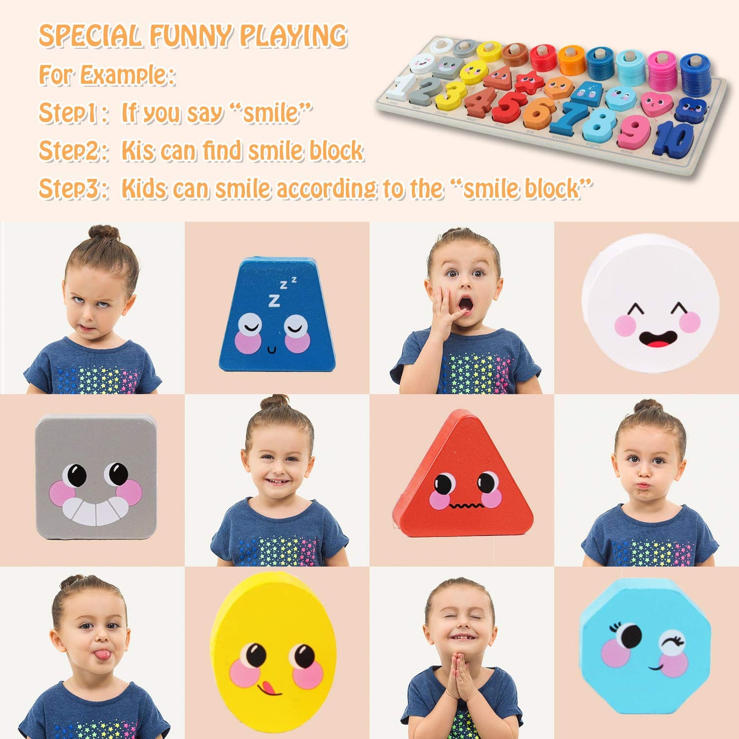 Qzmtoy Wooden Montessori Toys For Kids, Toddler Number Puzzles Sorter Counting Shape Stacker Stacking Game Preschool Toys For Boy Girl Learning Education Math Blocks Chunky Puzzles Gift For Toddlers