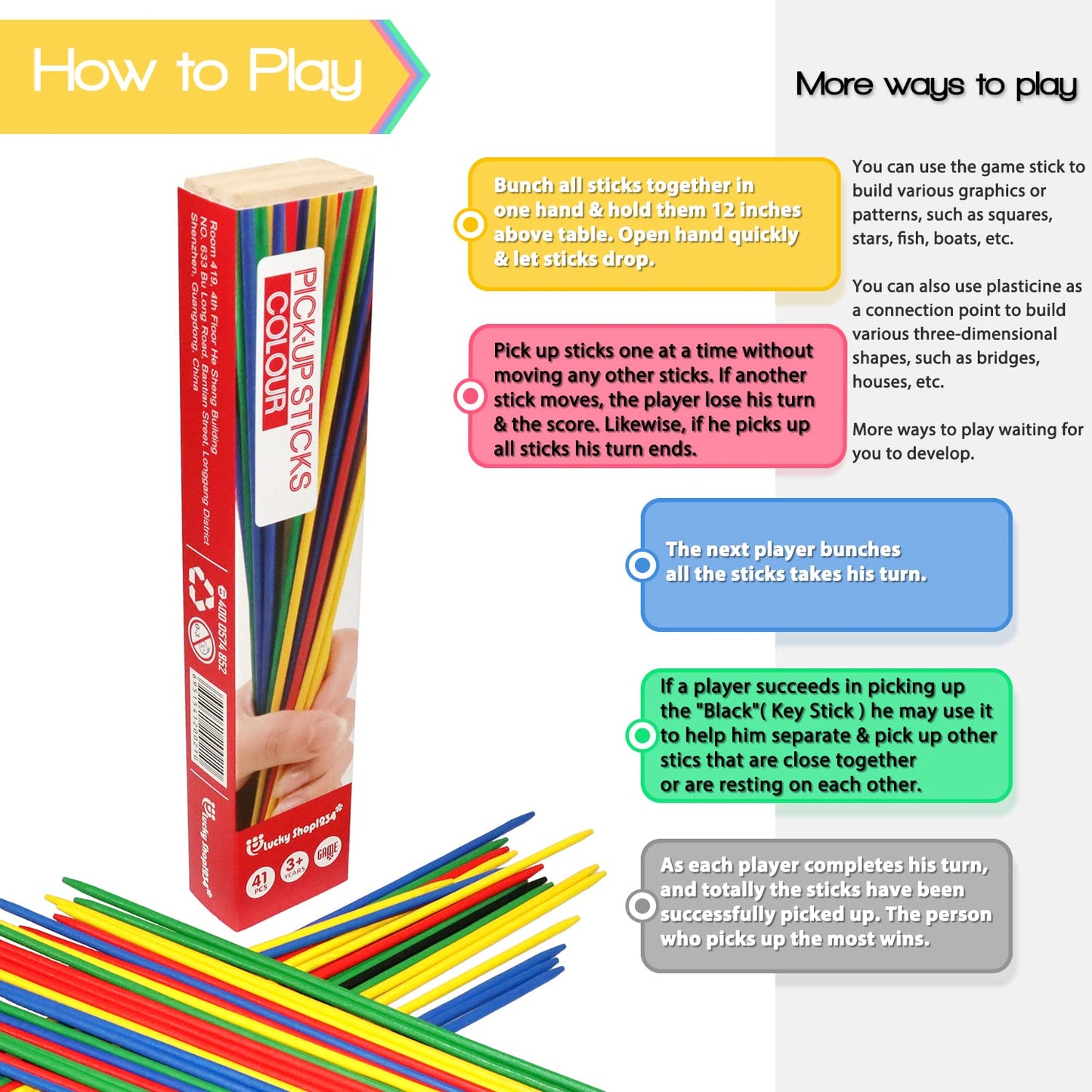 Doxishruky Classic Wooden Thin Pick Up Stick Game 41 Pieces Fun Family Game Gift Idea 9.8 Inch Long