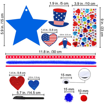 Winlyn 18 Sets 4th of July Craft Kits Patriotic Kids Crafts DIY Patriotic Star Ornaments Decorations Art Sets Red White Blue Sta