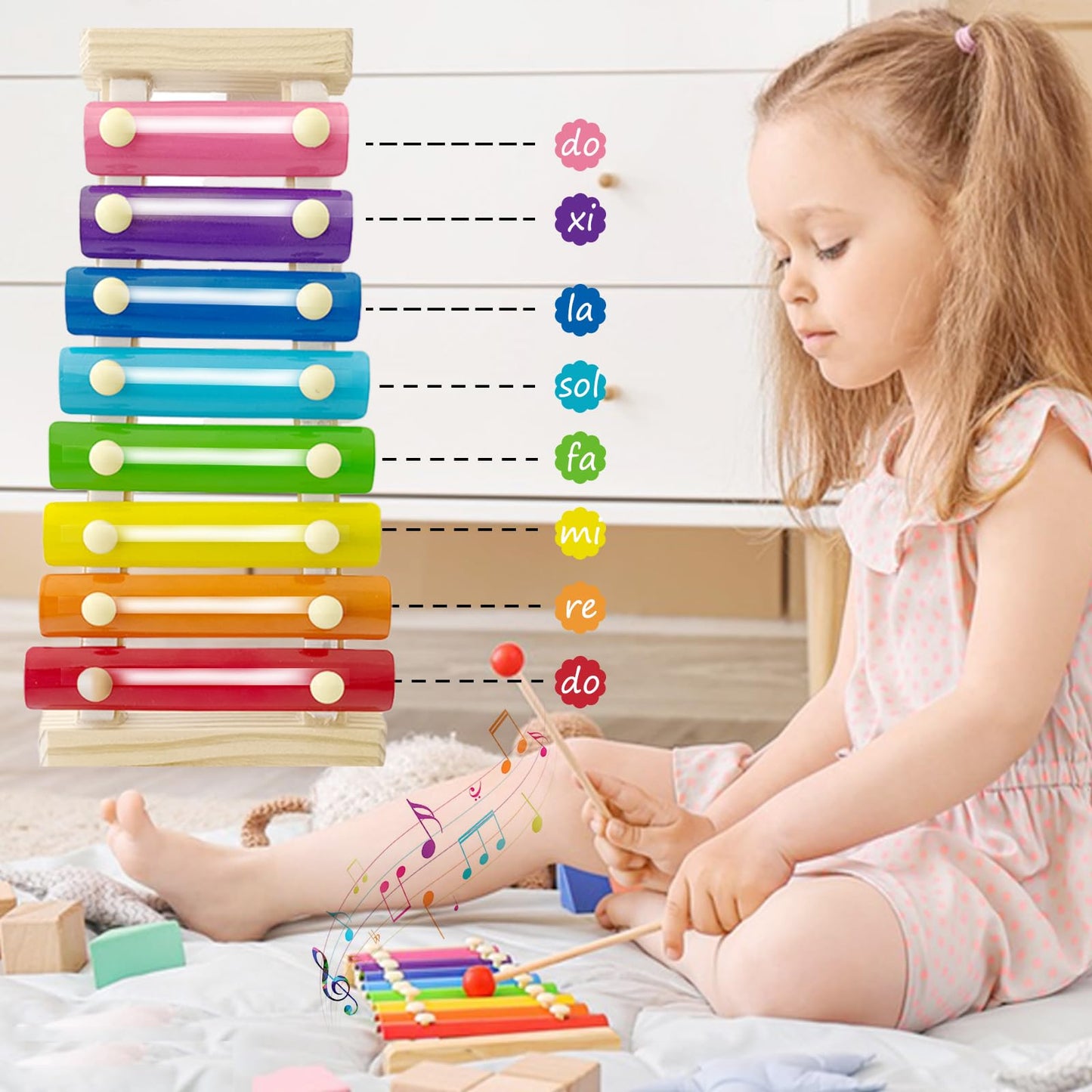 Wooden Xylophone For Kids,Toddler Xylophone Toy With 2 Child Safe Mallets,8 Diatonic Keys Musical Instruments For Preschoolers E
